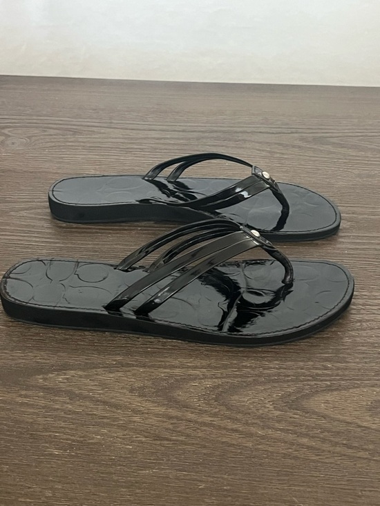 Coach Shoes - Black Patent Double-Strap Flip Flop Sandals - Women